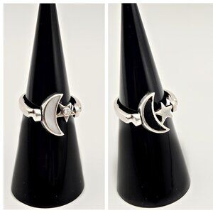 Sterling Silver Moon and Star Ring with Mother of Pearl and CZ – Size 5